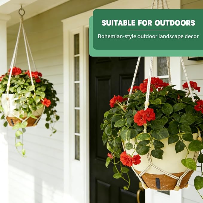 Self-Watering Hanging Planters for Indoor Plants Set 2-Piece Includes Plant Hanging Pot, Drainage-Hole Hanging Pot, and Hanging Basket Rack (10 Inches, White)