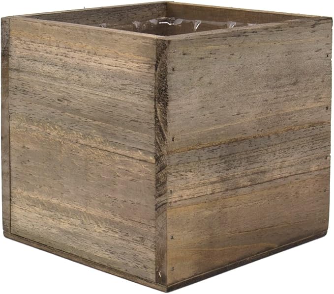 CYS EXCEL Cube Planter Box with Removable Plastic Liner (5"x5"x5")(4 PCS) | Multiple Size Choices Wood Square Planter | Indoor Decorative Window Box