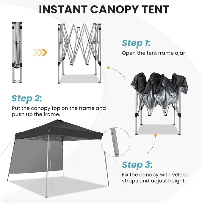 Canopy Tent, 10X10 FT Pop Up Canopy Outdoor Tent Slant Legs with Carrying Bag, Portable Gazebo Shelter - 8X8 FT Canopy Cover (Black with 1 Sidewall)