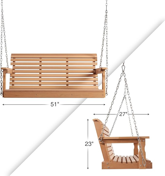 Psilvam Porch Swing, 2-Person Poly Lumber Outdoor Porch Swing, All-Weather Farmhouse Patio Swing That Never Rot and Fade, Suit for Garden, Porch and Park (51" D x 27" W x 23" H)