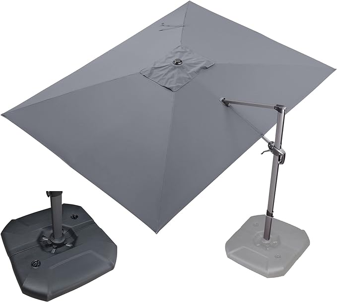 PURPLE LEAF 9' X 11.5' Patio Umbrella with Base Outdoor Cantilever Rectangle Umbrella Offset Umbrella with 360-degree Rotation for Garden Deck Pool Patio, Grey