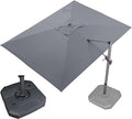 PURPLE LEAF 9' X 11.5' Patio Umbrella with Base Outdoor Cantilever Rectangle Umbrella Offset Umbrella with 360-degree Rotation for Garden Deck Pool Patio, Grey