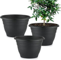 3 Pack 11 Inch Plant Pots,Plastic Flower Pots with Drainage Holes,Lightweight Durable Planters for Indoor Outdoor Plants,Modern Decorative Pots for Patio Garden(Black)