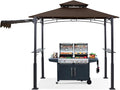 ABCCANOPY Grill Gazebo with Extra Awning - 11x5 Outdoor BBQ Canopy Shelter with 2 Led Lights for Patio Backyard Grilling (Coffee)