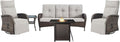 Belord 5 Piece Wicker Patio Furniture Set with 30" Propane Fire Pit Table, Outdoor Swivel Recliner Chairs with Adjustable Backrest & Footrest for Patio Conversation and Backyard Gathering
