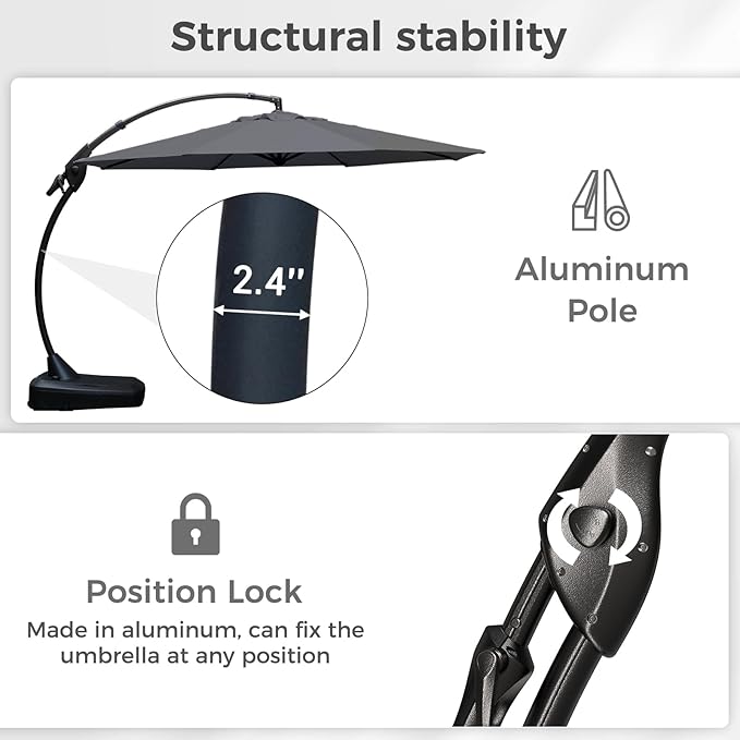 Grand patio 12 FT Sunbrella Cantilever Umbrella with Base Outdoor Aluminum Offset Umbrella with Tilt Adjustment (Charcoal, 12 FT-SUNBRELLA)