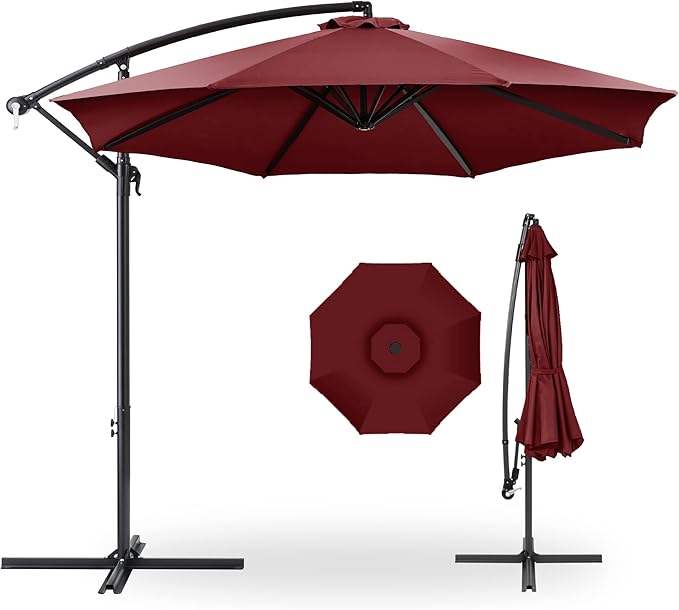 Best Choice Products 10ft Offset Cantilever Hanging Market Patio Umbrella, 8 Sturdy Ribs, Easy Adjustment - Burgundy