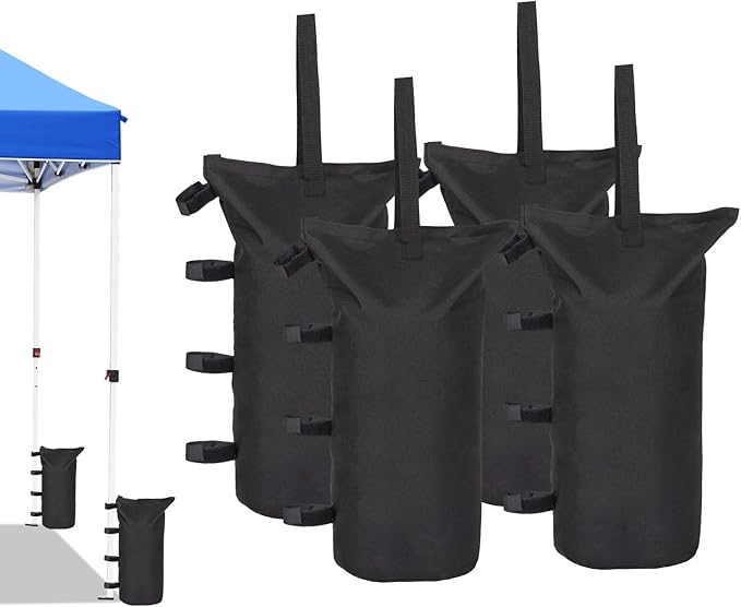 4 Pack Sand Bags for Canopy, Pop up Canopy Tent Weights SandBags for Outdoor Use - Black Without Sand