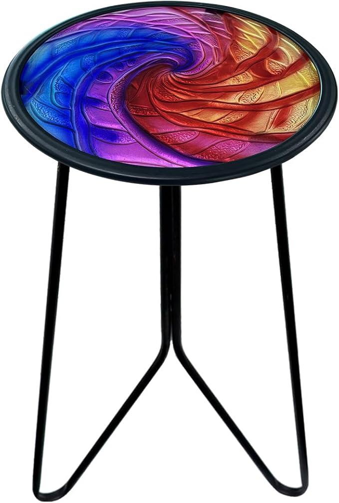 LIFFY Patio Side Tables,12" Metal Outdoor Side Table with Colorful Glass Tabletop,Small Round Decorative Metal End Table & Plant Tables for Home Garden Yard Balcony