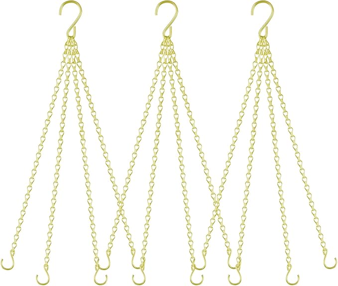 garini 3 Pack, 23 Inch Hanging Baskets Chain, Gold Hanging Chains with Hooks Flower Pot Chain Replacement Plant Hangers for Planters, Bird Feeders and Lanterns