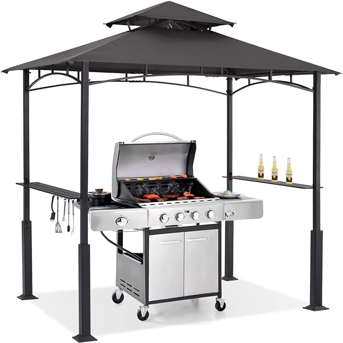 ABCCANOPY 8x5 Grill Gazebo - Outdoor BBQ Canopy Shelter with Led Light for Patio Backyard Grilling (Dark Gray)
