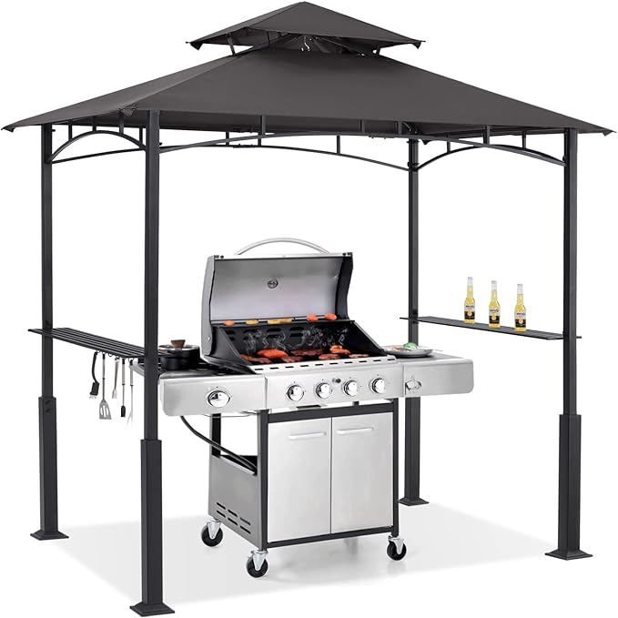 ABCCANOPY 8x5 Grill Gazebo - Outdoor BBQ Canopy Shelter with Led Light for Patio Backyard Grilling (Dark Grey)