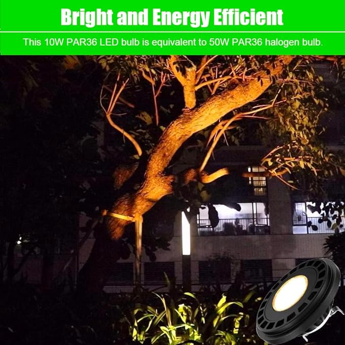 PAR36 LED Landscape Light Bulb 10W, 12V Low Voltage Lighting, Waterproof Spotlight for Outdoor Yard Tree Light, In-Ground Well Light, Warm White 2700K-3000K
