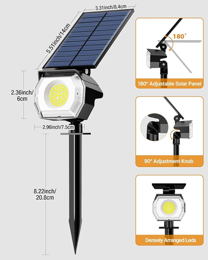 btfarm 2 Pack Solar Spot Lights Outdoor Waterproof IP65, 52 LED Landscape Lights 3 Lighting Modes, Spotlights Outdoor for Outside Yard Garden Tree (Warm White)