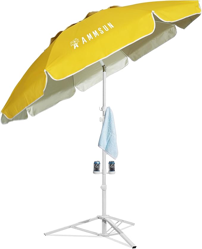 AMMSUN Shade Umbrella, Premium Portable Umbrella with Stand, 6.5ft Lightweight Free Standing Canopy for Sporting Games, Adjustable Instant Sun Protection and Easy to Carry, Yellow