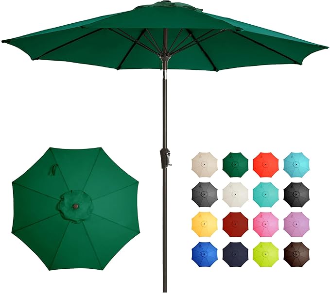 Ayge 9FT Large Outdoor Patio Umbrella Market Table Umbrella-UV Resistant, Easy Push Button Tilt and Crank, 8 Sturdy Fiberglass Ribs Heavy-Duty Pool Umbrella for Deck, Backyard,Garden,Green