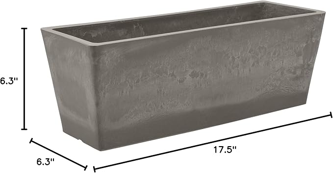 Arcadia Garden Products PSW U45CT Plastic/Stone/Wood Composite Simplicity Window Box, No Drainage Hole (Drillable), 17.5" x 7" x 6", Cement Color