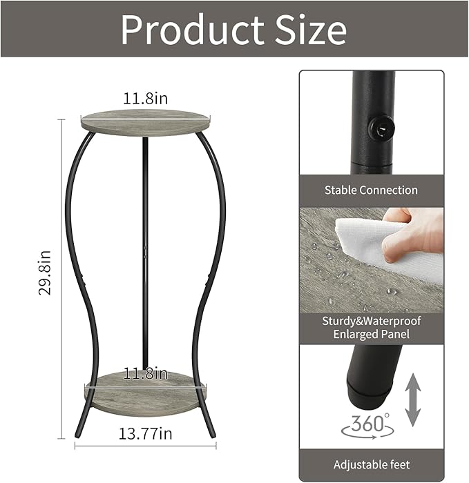 Plant Stand Indoor, 2 Tier Round Tall Plant Stand, Flower Pot Stand, Plant Shelf Rack, Corner Plant Stand for Planter Garden Balcony Patio Living Room (Grey-Wood, 2 Tier)