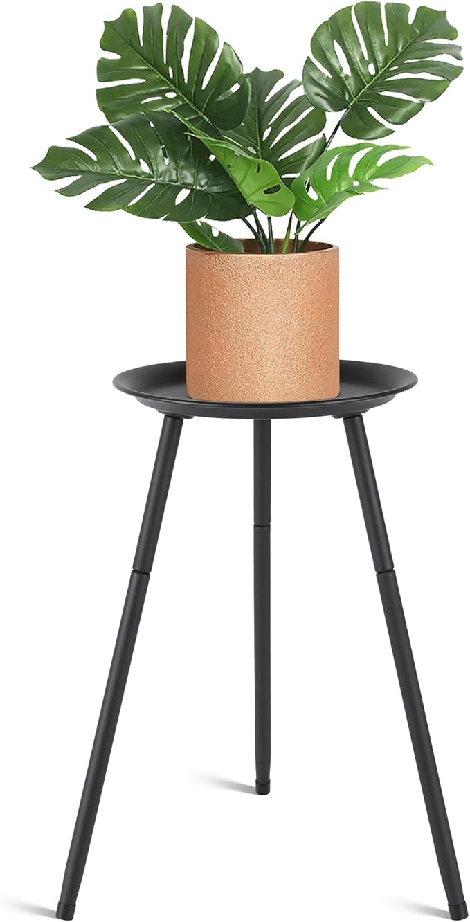 Tall Plant Stand Indoor, Metal Mid Century Indoor Plant Stands, Adjustable Height Plant Table for Flower Pots, Stable Plant Holder with Raised Design, Small Side End Table Black, 11.6"x20.6"