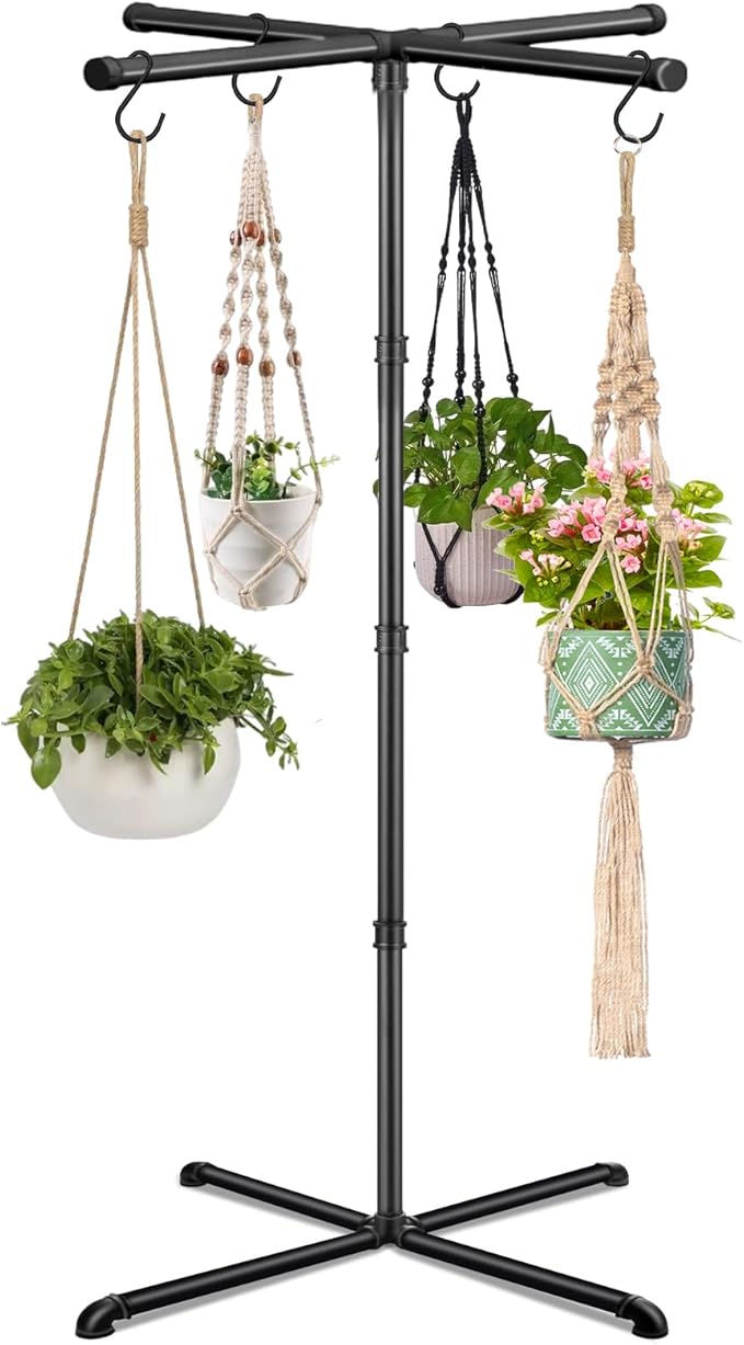 Plant Hanger Indoor, 59" Tall Hanging Plant Stand Heavy Duty Metal Indoor Plant Hanger Stand Hanging Plant Holder with 8 Hooks Hanging Planters for Indoor Plants Bedroom Living Room Balcony