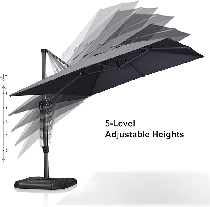 PURPLE LEAF 9'×11.5' Cantilever Patio Umbrella with Base Rectangle Offset Outdoor Umbrella Cover with Zipper for Garden Deck Pool Grey