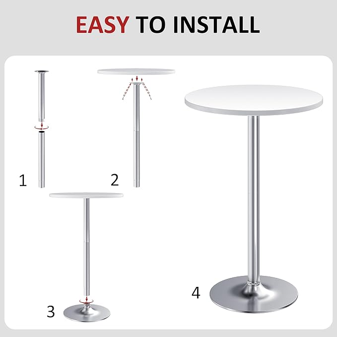 Furmax Bistro Pub Table Round Bar Height Cocktail Table for Home Bar, Small Round Bar Tables for Party, Dining Room, Living Room and Wedding, Metal Base MDF Top Obsidian, 40.6 Inch Height (1, White-2)