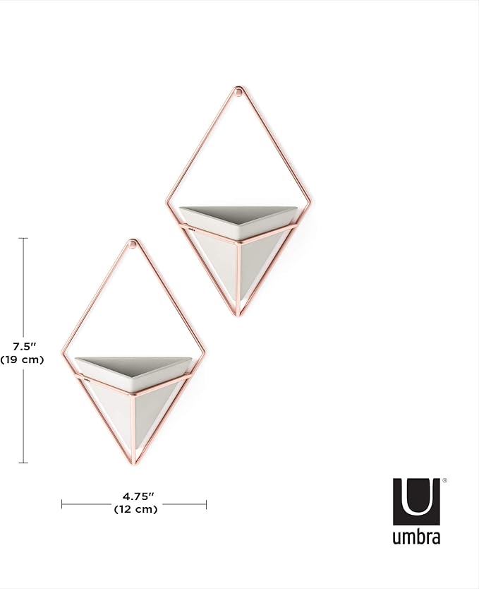 Umbra Trigg Hanging Planter Vase Wall Decor, Set of 2 Pots Containers for Succulents, Cactus, Faux Plants, and More, Small, Grey/Copper