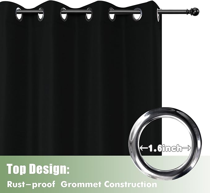 HolidayIdeas Outdoor Curtains for Patio Waterproof, 6 Panels - 54x95 Inches - Weatherproof Privacy Outsides Curtains for Cabana Porch Pergola, Sunlight & UV Blocking (Black, Grommet Top)