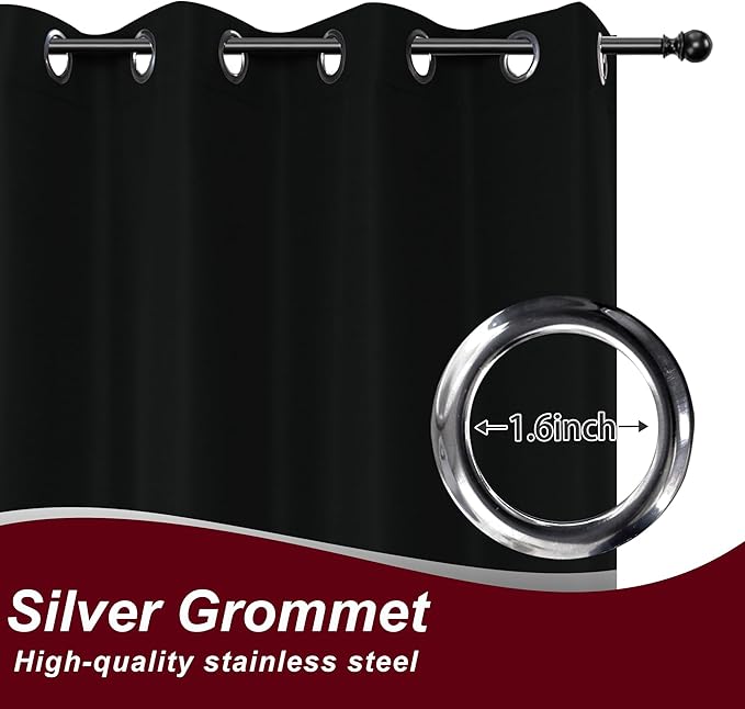 HolidayIdeas Grommet Outdoor Curtains for Patio Waterproof 8 Pcs All Weather Balcony Black Outside Curtains for Apartments, Gazebo, Pergolas, Porch, 54x95 Inch