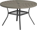 VICLLAX Round Patio Table with Adjustable Umbrella Hole for 6, All Weather Metal Outdoor Dining Table for Lawn Garden, 47.2" Outdoor Coffee Table, Grey Wood-Like Tabletop