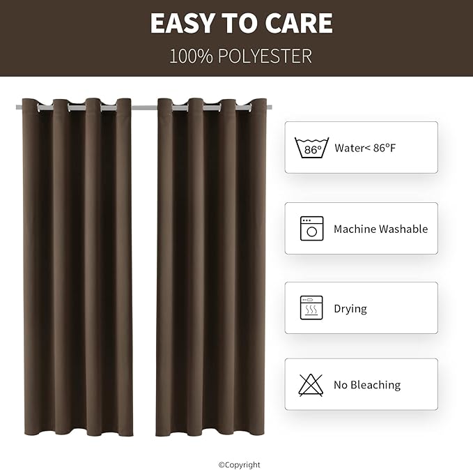 Outdoor Indoor Curtains W52 x L108 for Patio - Weather-resistant Window Panels Privacy Protect Grommet Top Thermal Insulated Home Curtain for Porch Pergola Lawn Garden Hot Tub Area (2 Panels)