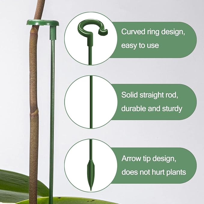 30 Pcs Plant Support Stakes with 30 Pcs Plant Clips Garden Floral Flower Support Single Stem Support Stake for Phalaenopsis Orchid Flower Roses Amaryllis