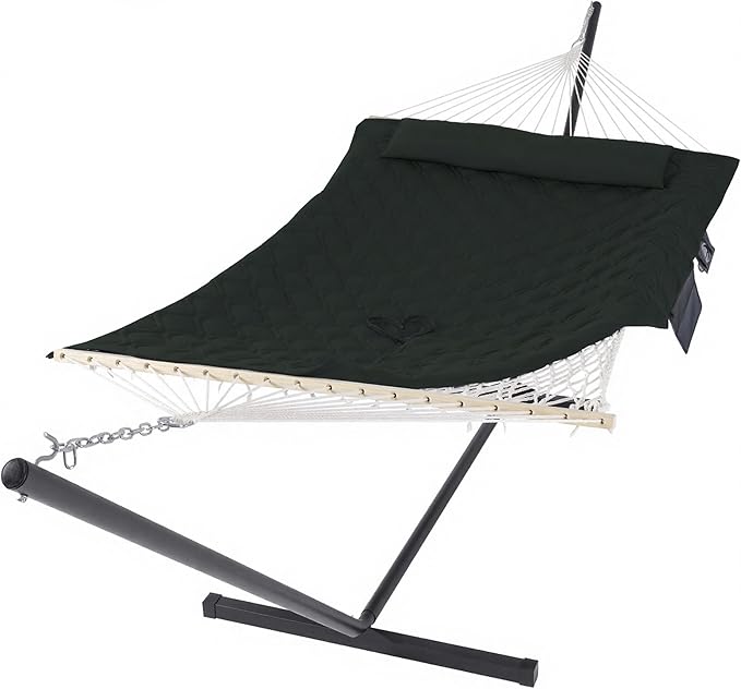 SUNCREAT Patio Portable Hammock with Stand, Outdoor Double Hammock with Stand Included, Gray Green Drops
