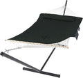 SUNCREAT Patio Portable Hammock with Stand, Outdoor Double Hammock with Stand Included, Gray Green Drops