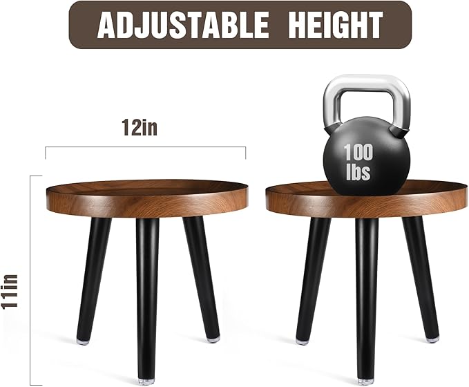 Indoor Plant Stand,Wood Mid Century Plant Table in Walnut Finish,Tall Plant Stand for Flower Pot,Modern Round Small Side End Table with Raised Design (Walnut, 12"x10.8" 2 Pack)