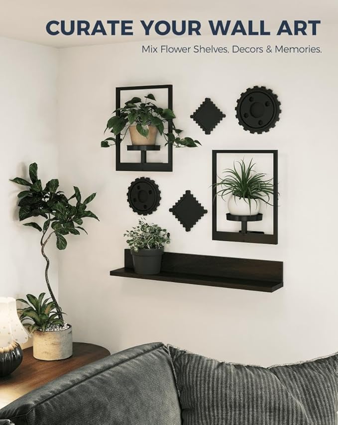 Bamworld Plant Stand Indoor Wall Decor Metal Plant Hanger Indoor Hanging Plant Holder Wall-Mounted Planters Outdoor Plant Rack Black 2 Pack (Patent Design)