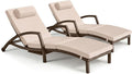 Chaise Lounge Chairs Outdoor Set of 2, Comfy Outside Wicker Patio Pool Lounge Chair w/ 5 Adjustable Back Angle, Cup Holder, Thicken Cushion