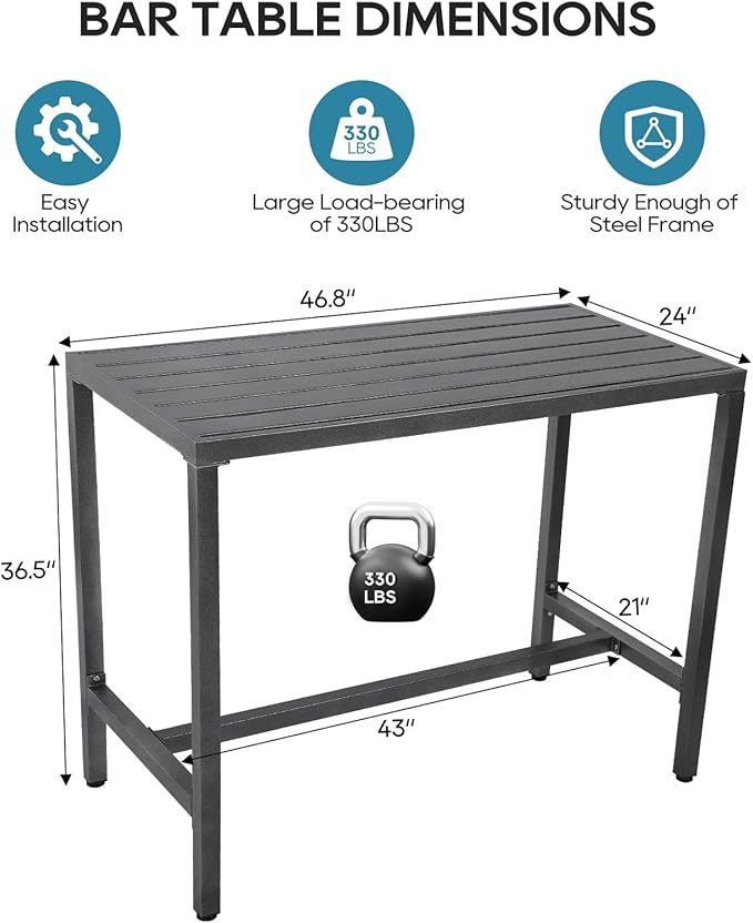 Outdoor Bar Table, Patio Console Pub Height Table with Powder Coated Steel Frame, Weather Resistant Waterproof Top for Hot Tub, Balcony, Garden, Yard, Poolside