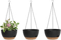 Hanging Planters 3-Pack, 8 Inch Self-Watering Hanging Pots with Drainage Hole and Chains, Plastic Planters for Indoor Outdoor（Black Brown）