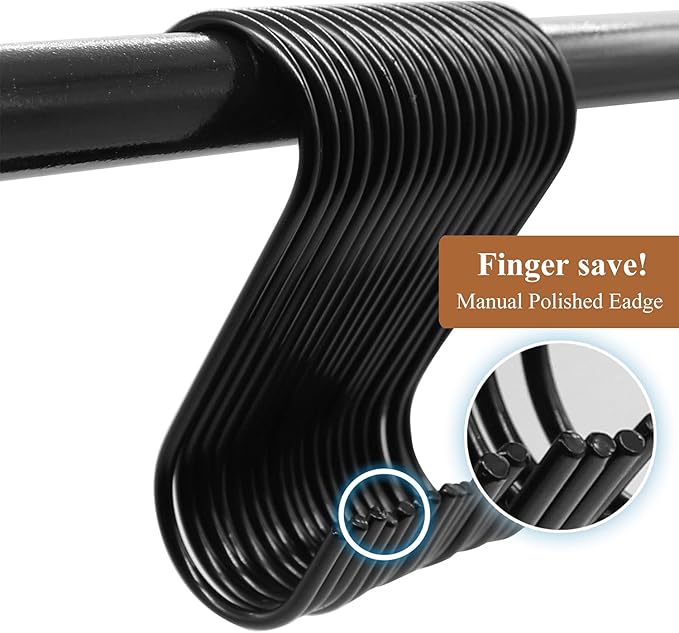 30 Pack 3.7 inch Length S Hooks Black Steel S Shaped Hooks for Hanging Jeans Pans Pots Plants Bags Towels Kitchen Closet Hooks Hanger, Fit The Rod Dia Less than1 inches