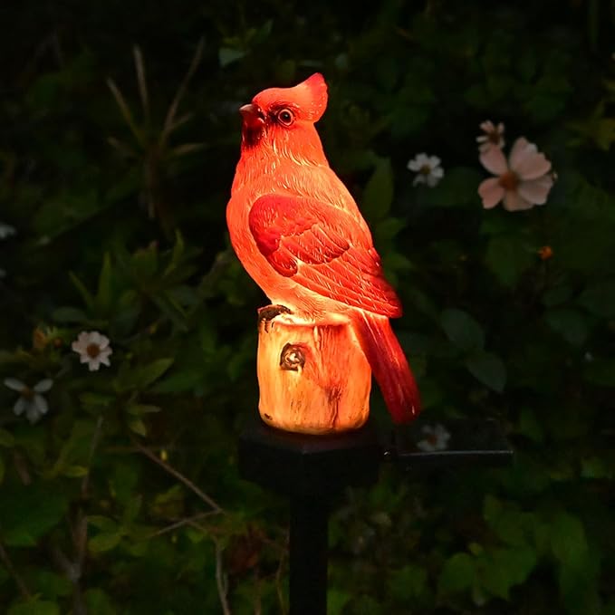 Cardinal Garden Decor Red Bird Figurine Memorial Solar Light Outdoor Stake Patio Yard Art Lawn Ornament Porch Christmas Decorations Outside Statue Gift for Mom Grandma Women Mother