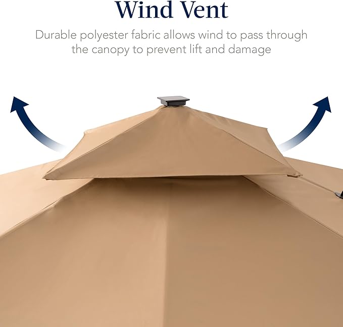 Best Choice Products 12x12ft LED Cantilever Patio Umbrella w/Base Included & 360° Rotation, Large Solar Offset Hanging Outdoor Sun Shade for Deck, Backyard Table w/Stand & Lights – Tan