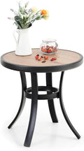 PHI VILLA Outdoor Round Side Table, 19" Small Metal End Table with Wood-Lile PVC Top for 2, All Weather Coffee Bistro Table for Patio, Deck, Porch, Balcony, Indoor