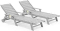 SERWALL Patio Chaise Lounge Chair Set of 2, 78'' Long 5-Positions Adjustable HDPE Outdoor Lounger for Pool, Poly Lounge Chair with Rolling Wheels & Cup Holder for Poolside, Deck, Space Grey