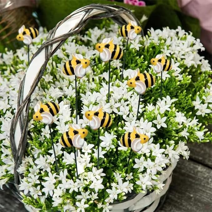 20pcs Bee Garden Stakes, Resin Bumblebee Yard Decor for Flower Pots - Spring Summer Outdoor Decoration, Durable Garden Stakes for Flower Beds & Lawn (20pcs)