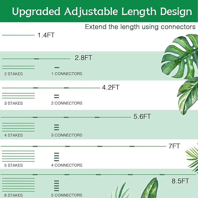 Garden Stakes 17Inch 20Pack, DIY Tall Plant Support Stakes of 4Ft,5Ft,6Ft,7Ft, HAINANSTRY Fiberglass Plant Stake for Indoor & Outdoor Plants, Tomato Vegetable Stakes for Garden