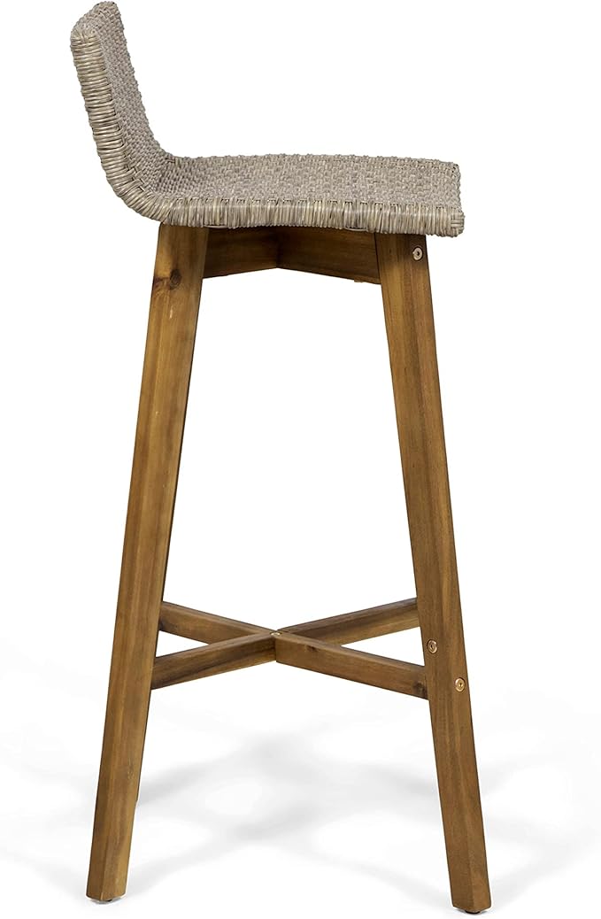 Christopher Knight Home La Brea Outdoor Acacia Wood and Wicker Barstools (Set of 4), Light Brown and Teak