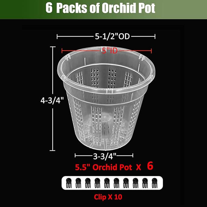 Orchid Pot, 6 Packs of 5.5" Orchid Pots with Holes, Orchid Pots for Repotting, Plastic Orchid Planter for Indoor Outdoor Plants (6 Packs, 5.5")