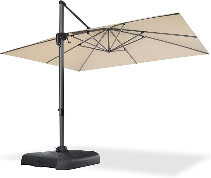 PURPLE LEAF 10' X 13' Patio Umbrella Outdoor Cantilever Rectangle Umbrella Aluminum Offset Umbrella with 360-degree Rotation for Garden Deck Pool Patio, Beige