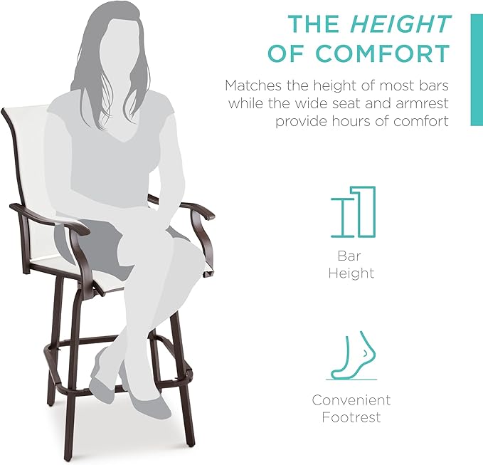 Best Choice Products Set of 2 Swivel Barstools, Bar Height Outdoor Chairs, 360 Rotating Patio Bar Stools w/All-Weather Mesh, 300lb Capacity - Ivory